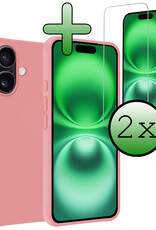 BASEY. Hoes Geschikt voor iPhone 16 Plus Hoesje Siliconen Back Cover Case Met 2x Screenprotector - Hoesje Geschikt voor iPhone 16 Plus Hoes Cover Hoesje - Lichtroze