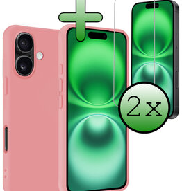 BASEY. BASEY. iPhone 16 Plus Hoesje Siliconen Met 2x Screenprotector Met Dichte Notch - Lichtroze
