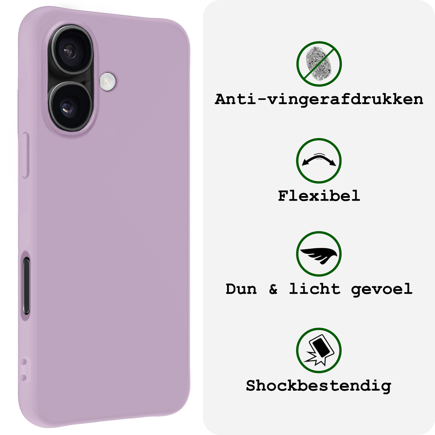 BASEY. Hoes Geschikt voor iPhone 16 Plus Hoesje Siliconen Back Cover Case Met 2x Screenprotector - Hoesje Geschikt voor iPhone 16 Plus Hoes Cover Hoesje - Lila