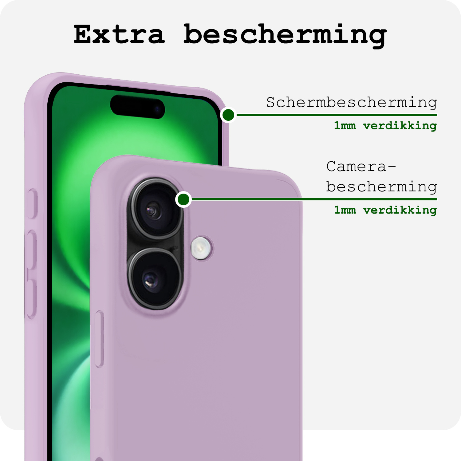 BASEY. Hoes Geschikt voor iPhone 16 Plus Hoesje Siliconen Back Cover Case Met 2x Screenprotector - Hoesje Geschikt voor iPhone 16 Plus Hoes Cover Hoesje - Lila