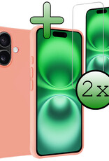 BASEY. Hoes Geschikt voor iPhone 16 Plus Hoesje Siliconen Back Cover Case Met 2x Screenprotector - Hoesje Geschikt voor iPhone 16 Plus Hoes Cover Hoesje - Perzik