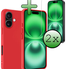 BASEY. BASEY. iPhone 16 Plus Hoesje Siliconen Met 2x Screenprotector Met Dichte Notch - Rood
