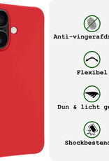 BASEY. Hoes Geschikt voor iPhone 16 Plus Hoesje Siliconen Back Cover Case Met 2x Screenprotector - Hoesje Geschikt voor iPhone 16 Plus Hoes Cover Hoesje - Rood