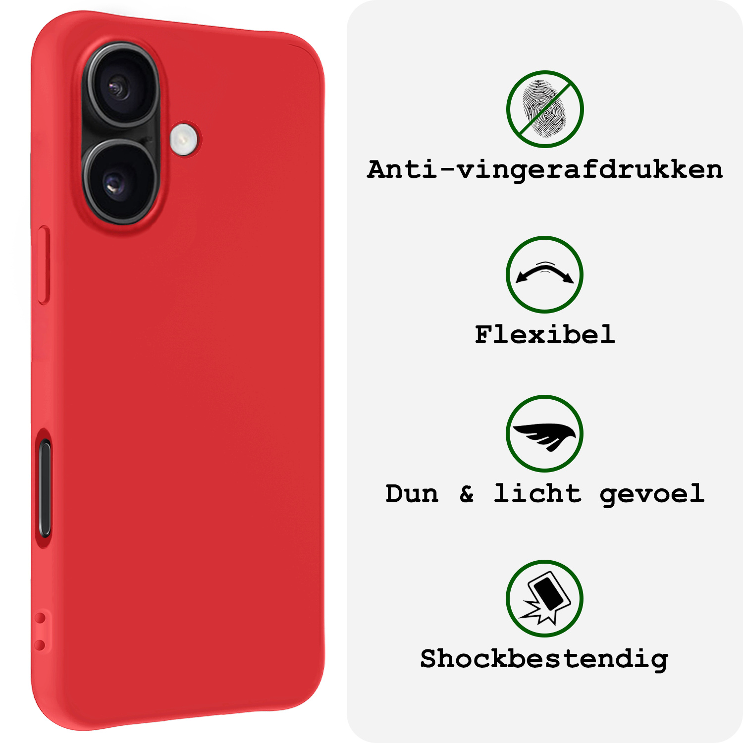 BASEY. Hoes Geschikt voor iPhone 16 Plus Hoesje Siliconen Back Cover Case Met 2x Screenprotector - Hoesje Geschikt voor iPhone 16 Plus Hoes Cover Hoesje - Rood