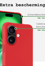 BASEY. Hoes Geschikt voor iPhone 16 Plus Hoesje Siliconen Back Cover Case Met 2x Screenprotector - Hoesje Geschikt voor iPhone 16 Plus Hoes Cover Hoesje - Rood