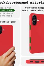 BASEY. Hoes Geschikt voor iPhone 16 Plus Hoesje Siliconen Back Cover Case Met 2x Screenprotector - Hoesje Geschikt voor iPhone 16 Plus Hoes Cover Hoesje - Rood