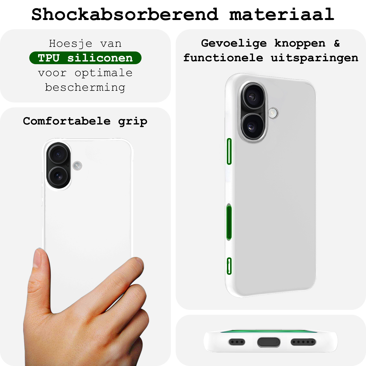 BASEY. Hoes Geschikt voor iPhone 16 Plus Hoesje Siliconen Back Cover Case Met 2x Screenprotector - Hoesje Geschikt voor iPhone 16 Plus Hoes Cover Hoesje - Wit