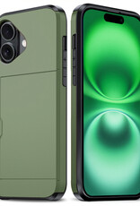 BASEY. Hoes Geschikt voor iPhone 16 Hoesje Hard Case Met Pas Houder - Hoesje Geschikt voor iPhone 16 Hoes Shockproof Hard Cover Met Kaarthouder - Donkergroen