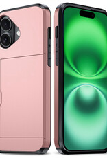 BASEY. Hoes Geschikt voor iPhone 16 Hoesje Hard Case Met Pas Houder - Hoesje Geschikt voor iPhone 16 Hoes Shockproof Hard Cover Met Kaarthouder - Rosé goud