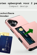 BASEY. Hoes Geschikt voor iPhone 16 Hoesje Hard Case Met Pas Houder - Hoesje Geschikt voor iPhone 16 Hoes Shockproof Hard Cover Met Kaarthouder - Rosé goud