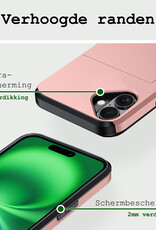 BASEY. Hoes Geschikt voor iPhone 16 Hoesje Hard Case Met Pas Houder - Hoesje Geschikt voor iPhone 16 Hoes Shockproof Hard Cover Met Kaarthouder - Rosé goud