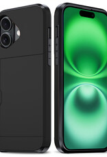 BASEY. Hoes Geschikt voor iPhone 16 Hoesje Hard Case Met Pas Houder - Hoesje Geschikt voor iPhone 16 Hoes Shockproof Hard Cover Met Kaarthouder - Zwart