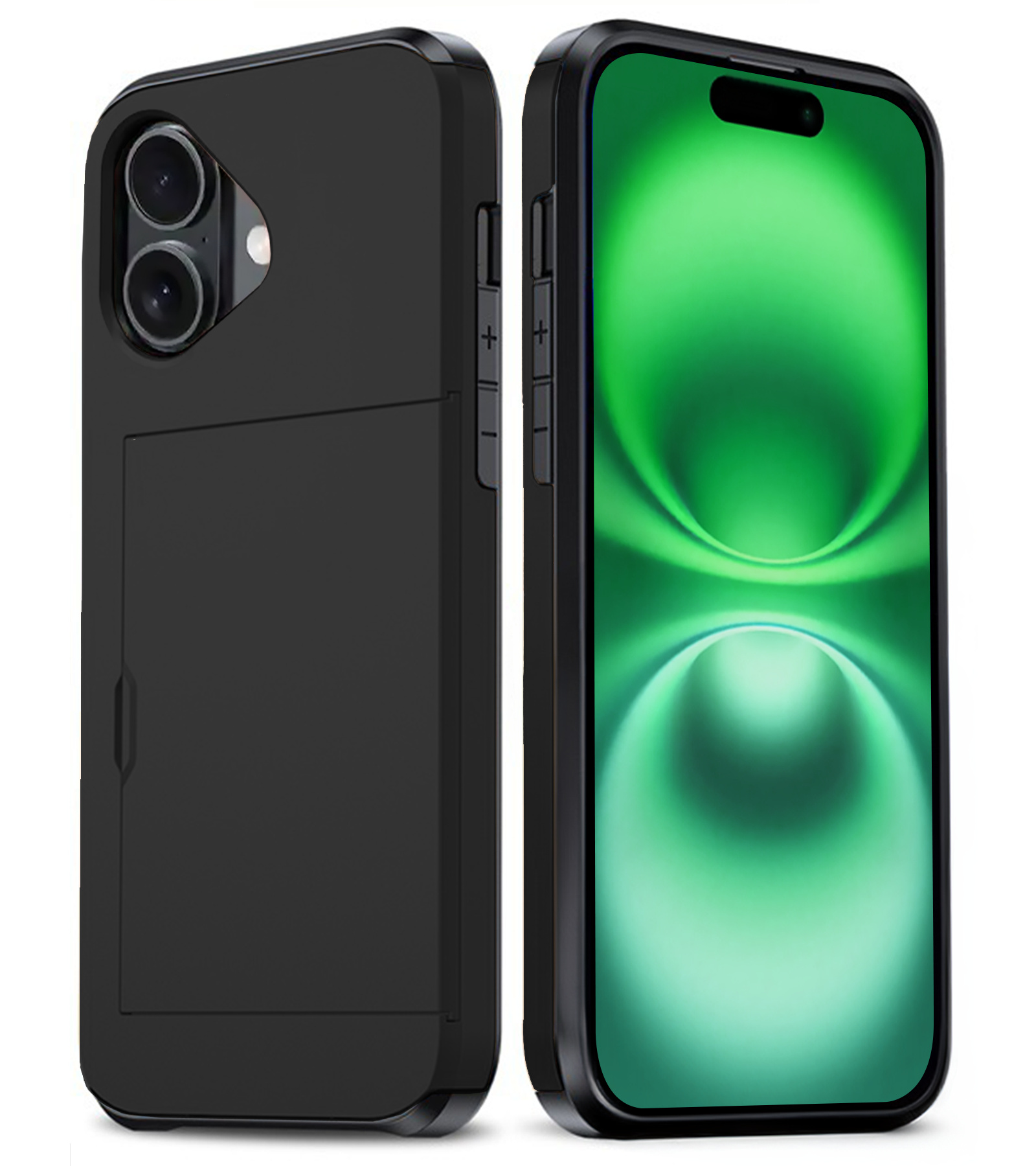 BASEY. Hoes Geschikt voor iPhone 16 Hoesje Hard Case Met Pas Houder - Hoesje Geschikt voor iPhone 16 Hoes Shockproof Hard Cover Met Kaarthouder - Zwart