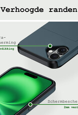 BASEY. Hoes Geschikt voor iPhone 16 Hoesje Hard Case Met Pas Houder Met Screenprotector - Hoesje Geschikt voor iPhone 16 Hoes Shockproof Hard Cover Met Kaarthouder - Donkerblauw