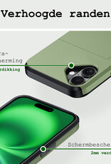 BASEY. Hoes Geschikt voor iPhone 16 Hoesje Hard Case Met Pas Houder Met Screenprotector - Hoesje Geschikt voor iPhone 16 Hoes Shockproof Hard Cover Met Kaarthouder - Donkergroen
