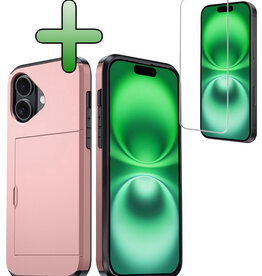 BASEY. BASEY. iPhone 16 Hoesje Pashouder Hard Met Screenprotector - Rosé Goud