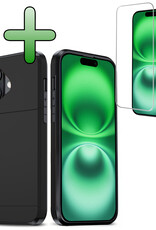 BASEY. Hoes Geschikt voor iPhone 16 Hoesje Hard Case Met Pas Houder Met Screenprotector - Hoesje Geschikt voor iPhone 16 Hoes Shockproof Hard Cover Met Kaarthouder - Zwart