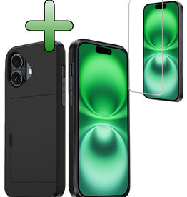 BASEY. BASEY. iPhone 16 Hoesje Pashouder Hard Met Screenprotector - Zwart