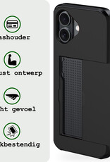 BASEY. Hoes Geschikt voor iPhone 16 Hoesje Hard Case Met Pas Houder Met Screenprotector - Hoesje Geschikt voor iPhone 16 Hoes Shockproof Hard Cover Met Kaarthouder - Zwart