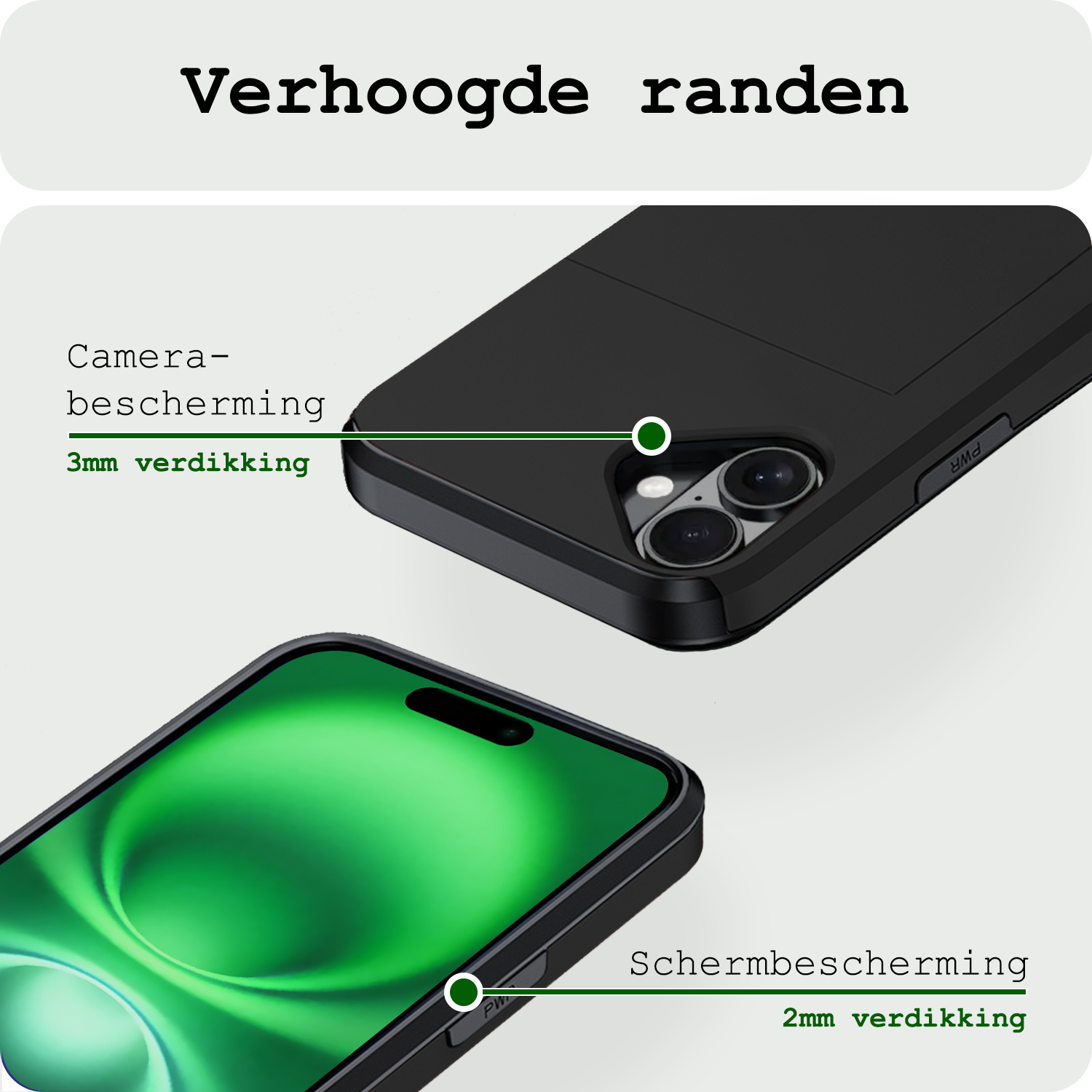 BASEY. Hoes Geschikt voor iPhone 16 Hoesje Hard Case Met Pas Houder Met Screenprotector - Hoesje Geschikt voor iPhone 16 Hoes Shockproof Hard Cover Met Kaarthouder - Zwart