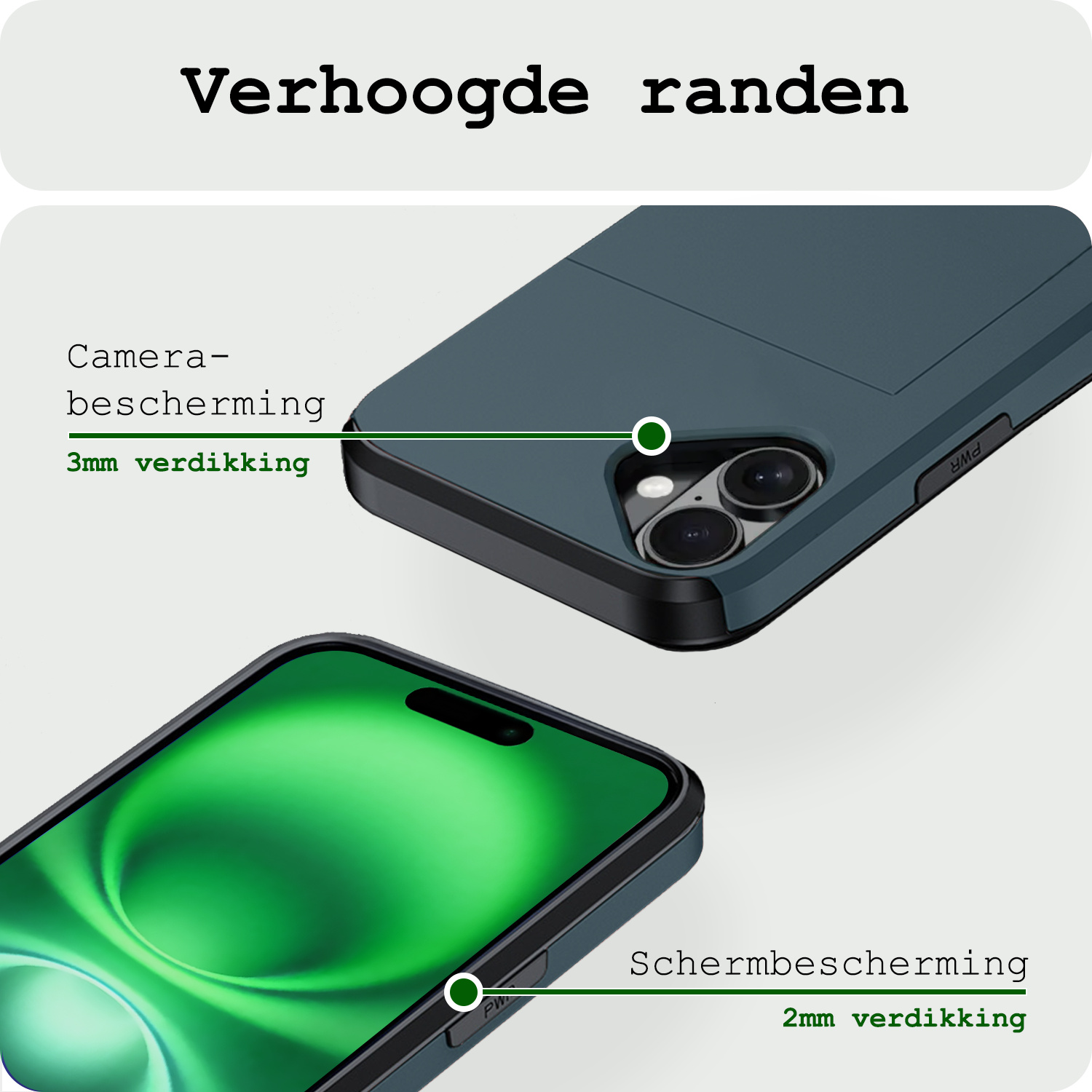 BASEY. Hoes Geschikt voor iPhone 16 Hoesje Hard Case Met Pas Houder Met 2x Screenprotector - Hoesje Geschikt voor iPhone 16 Hoes Shockproof Hard Cover Met Kaarthouder - Donkerblauw