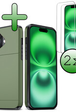 BASEY. Hoes Geschikt voor iPhone 16 Hoesje Hard Case Met Pas Houder Met 2x Screenprotector - Hoesje Geschikt voor iPhone 16 Hoes Shockproof Hard Cover Met Kaarthouder - Donkergroen