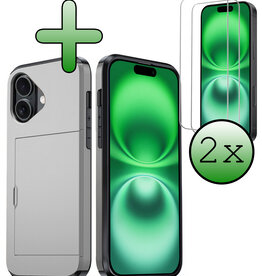 BASEY. BASEY. iPhone 16 Hoesje Pashouder Hard Met 2x Screenprotector - Grijs