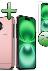 BASEY. Hoes Geschikt voor iPhone 16 Hoesje Hard Case Met Pas Houder Met 2x Screenprotector - Hoesje Geschikt voor iPhone 16 Hoes Shockproof Hard Cover Met Kaarthouder - Rosé goud