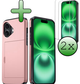 BASEY. BASEY. iPhone 16 Hoesje Pashouder Hard Met 2x Screenprotector - Rosé Goud