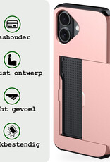 BASEY. Hoes Geschikt voor iPhone 16 Hoesje Hard Case Met Pas Houder Met 2x Screenprotector - Hoesje Geschikt voor iPhone 16 Hoes Shockproof Hard Cover Met Kaarthouder - Rosé goud