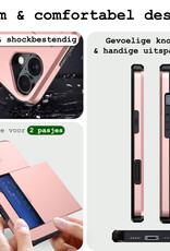 BASEY. Hoes Geschikt voor iPhone 16 Hoesje Hard Case Met Pas Houder Met 2x Screenprotector - Hoesje Geschikt voor iPhone 16 Hoes Shockproof Hard Cover Met Kaarthouder - Rosé goud