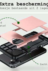BASEY. Hoes Geschikt voor iPhone 16 Hoesje Hard Case Met Pas Houder Met 2x Screenprotector - Hoesje Geschikt voor iPhone 16 Hoes Shockproof Hard Cover Met Kaarthouder - Rosé goud