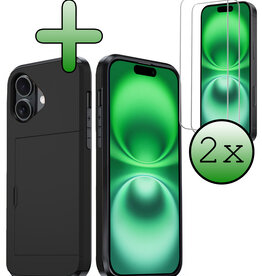 BASEY. BASEY. iPhone 16 Hoesje Pashouder Hard Met 2x Screenprotector - Zwart