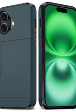 BASEY. Hoes Geschikt voor iPhone 16 Plus Hoesje Hard Case Met Pas Houder - Hoesje Geschikt voor iPhone 16 Plus Hoes Shockproof Hard Cover Met Kaarthouder - Donkerblauw
