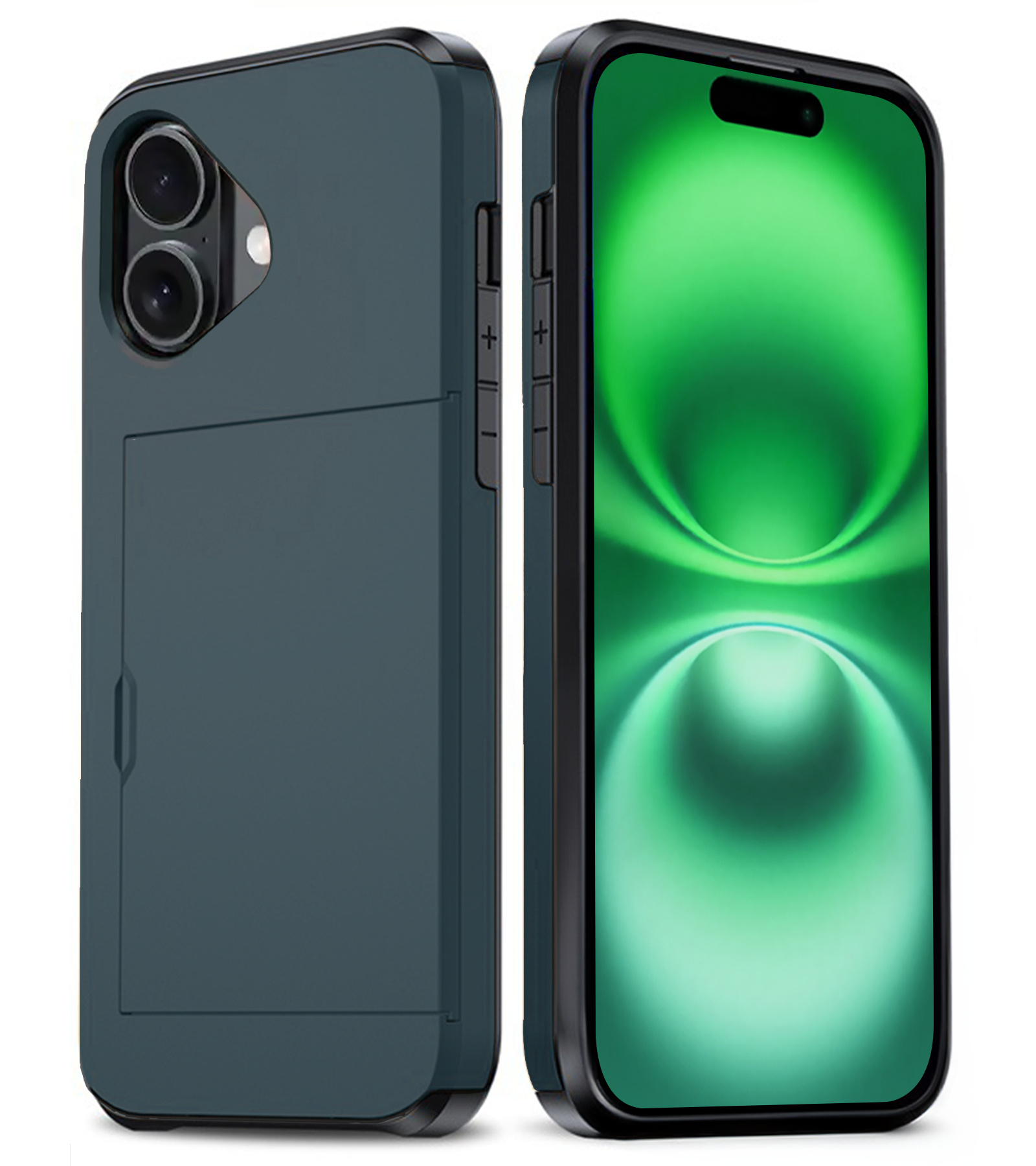BASEY. Hoes Geschikt voor iPhone 16 Plus Hoesje Hard Case Met Pas Houder - Hoesje Geschikt voor iPhone 16 Plus Hoes Shockproof Hard Cover Met Kaarthouder - Donkerblauw
