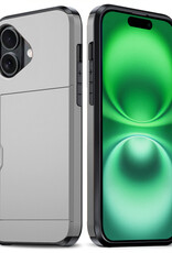 BASEY. Hoes Geschikt voor iPhone 16 Plus Hoesje Hard Case Met Pas Houder - Hoesje Geschikt voor iPhone 16 Plus Hoes Shockproof Hard Cover Met Kaarthouder - Grijs