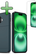 BASEY. Hoes Geschikt voor iPhone 16 Plus Hoesje Hard Case Met Pas Houder Met Screenprotector - Hoesje Geschikt voor iPhone 16 Plus Hoes Shockproof Hard Cover Met Kaarthouder - Donkerblauw