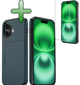 BASEY. BASEY. iPhone 16 Plus Hoesje Pashouder Hard Met Screenprotector - Donker Blauw