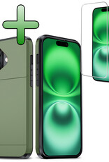 BASEY. Hoes Geschikt voor iPhone 16 Plus Hoesje Hard Case Met Pas Houder Met Screenprotector - Hoesje Geschikt voor iPhone 16 Plus Hoes Shockproof Hard Cover Met Kaarthouder - Donkergroen