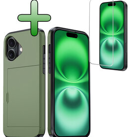BASEY. BASEY. iPhone 16 Plus Hoesje Pashouder Hard Met Screenprotector - Donker Groen