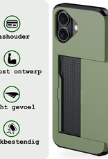 BASEY. Hoes Geschikt voor iPhone 16 Plus Hoesje Hard Case Met Pas Houder Met Screenprotector - Hoesje Geschikt voor iPhone 16 Plus Hoes Shockproof Hard Cover Met Kaarthouder - Donkergroen
