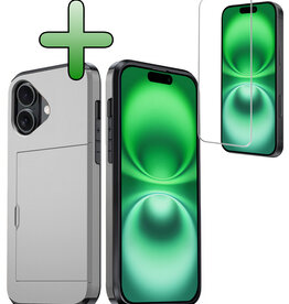 BASEY. BASEY. iPhone 16 Plus Hoesje Pashouder Hard Met Screenprotector - Grijs