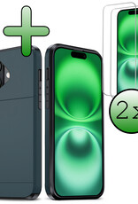 BASEY. Hoes Geschikt voor iPhone 16 Plus Hoesje Hard Case Met Pas Houder Met 2x Screenprotector - Hoesje Geschikt voor iPhone 16 Plus Hoes Shockproof Hard Cover Met Kaarthouder - Donkerblauw