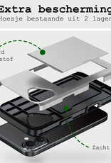 BASEY. Hoes Geschikt voor iPhone 16 Plus Hoesje Hard Case Met Pas Houder Met 2x Screenprotector - Hoesje Geschikt voor iPhone 16 Plus Hoes Shockproof Hard Cover Met Kaarthouder - Grijs
