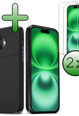 BASEY. Hoes Geschikt voor iPhone 16 Plus Hoesje Hard Case Met Pas Houder Met 2x Screenprotector - Hoesje Geschikt voor iPhone 16 Plus Hoes Shockproof Hard Cover Met Kaarthouder - Zwart