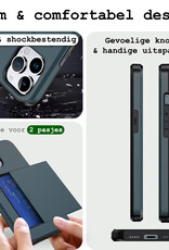 BASEY. Hoes Geschikt voor iPhone 16 Pro Hoesje Hard Case Met Pas Houder Met Screenprotector - Hoesje Geschikt voor iPhone 16 Pro Hoes Shockproof Hard Cover Met Kaarthouder - Donkerblauw
