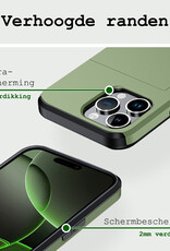 BASEY. Hoes Geschikt voor iPhone 16 Pro Hoesje Hard Case Met Pas Houder Met Screenprotector - Hoesje Geschikt voor iPhone 16 Pro Hoes Shockproof Hard Cover Met Kaarthouder - Donkergroen