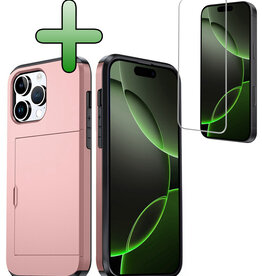 BASEY. BASEY. iPhone 16 Pro Hoesje Pashouder Hard Met Screenprotector - Rosé Goud