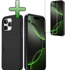 BASEY. BASEY. iPhone 16 Pro Hoesje Pashouder Hard Met Screenprotector - Zwart