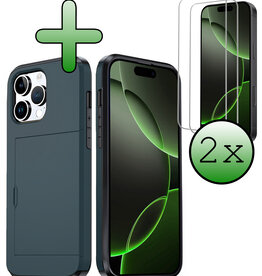 BASEY. BASEY. iPhone 16 Pro Hoesje Pashouder Hard Met 2x Screenprotector - Donker Blauw